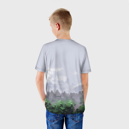 Детская 3D футболка с принтом СИРЕНОГОЛОВЫЙ \ ЛЕС, вид сзади #2