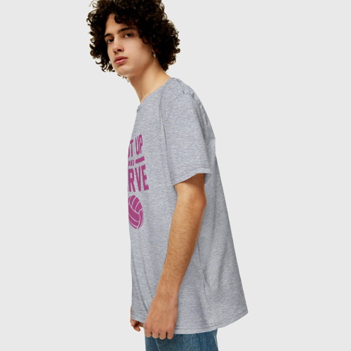 Мужская футболка хлопок Oversize с принтом Shut Up And Serve, вид сбоку #3