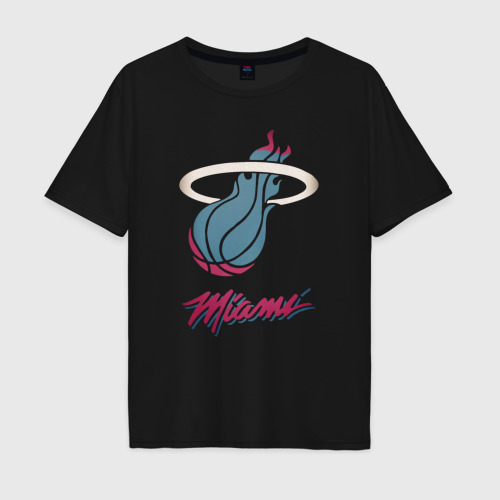 Мужская футболка хлопок Oversize с принтом Miami Heat, вид спереди #2