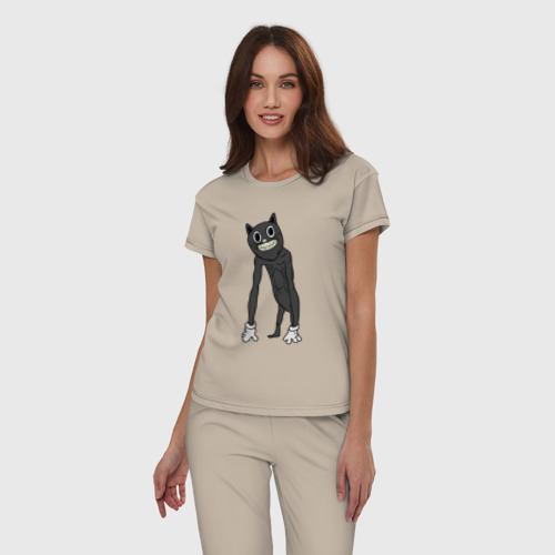 Женская пижама хлопок с принтом Cartoon Cat / Мультяшный кот, фото на моделе #1