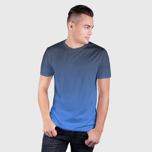 Мужская футболка 3D Slim с принтом Градиент темный океан, фото на моделе #1