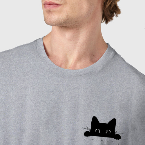 Мужская футболка хлопок с принтом Кот в кармане, фото #4