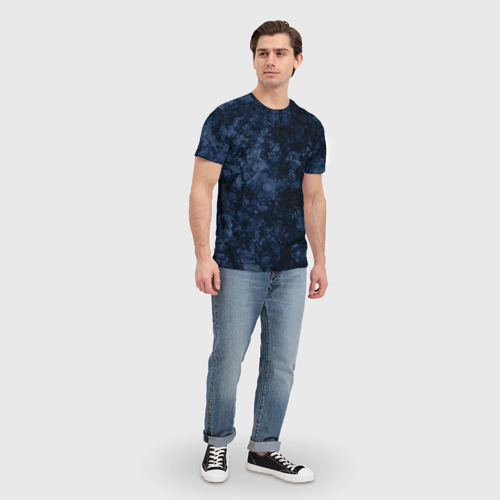 Мужская 3D футболка с принтом Темно-синяя текстура камня, вид сбоку #3