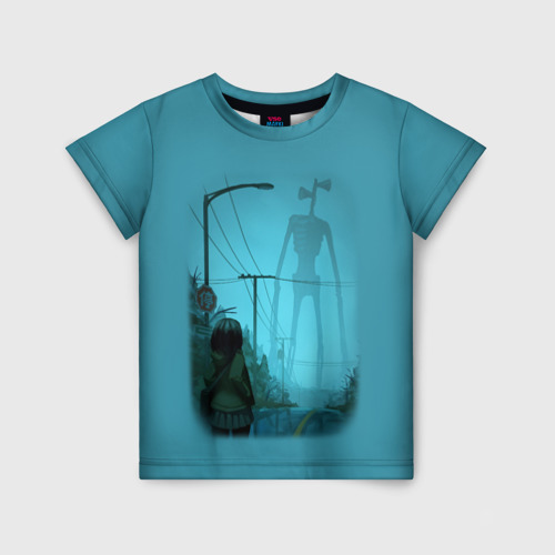 Детская 3D футболка с принтом СИРЕНОГОЛОВЫЙ И ДЕВОЧКА, вид спереди #2