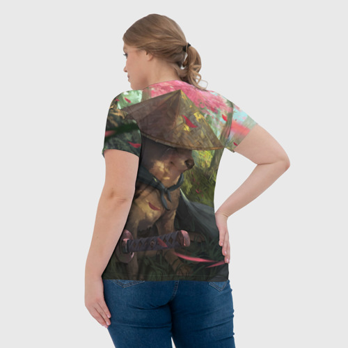 Женская футболка 3D с принтом Собака Самурай плачет мем, вид сзади #2