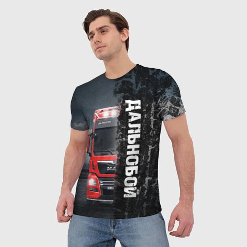Мужская футболка 3D с принтом Дальнобой Red Truck, фото на моделе #1