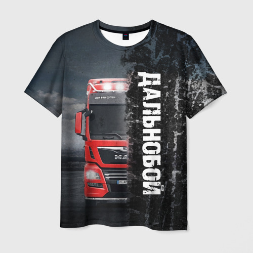 Мужская футболка 3D с принтом Дальнобой Red Truck, вид спереди #2