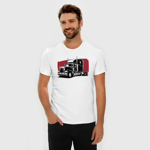 Мужская футболка хлопок Slim с принтом Truck red, фото на моделе #1
