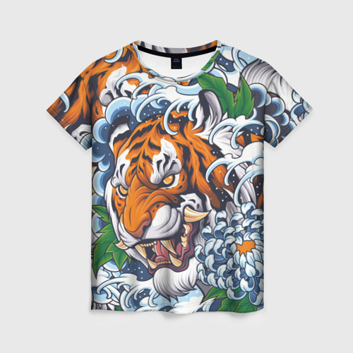 Женская футболка 3D с принтом Тигр, вид спереди #2