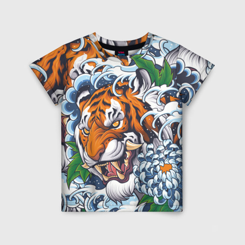 Детская футболка 3D с принтом Тигр, вид спереди #2