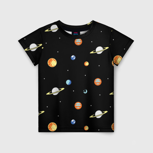Детская футболка 3D с принтом Планеты в космосе, вид спереди #2