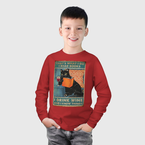 Детский лонгслив хлопок с принтом КОТ УЧЕНЫЙ, фото на моделе #1