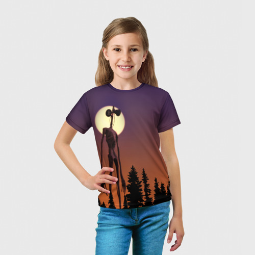 Детская 3D футболка с принтом Gradient Forest Siren Head, вид сбоку #3