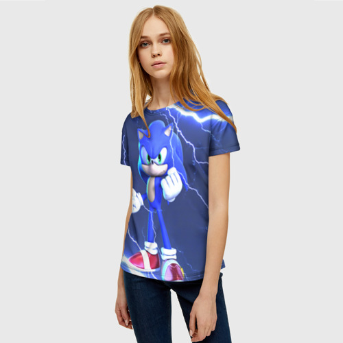 Женская футболка 3D с принтом SONIC | СОНИК | СИНИЙ ЁЖ (Z), фото на моделе #1