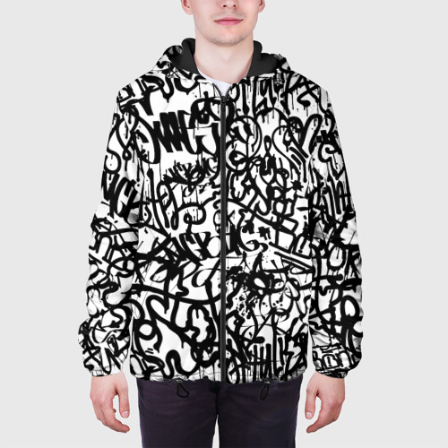 Мужская куртка 3D с принтом Graffiti black on white, вид сбоку #3