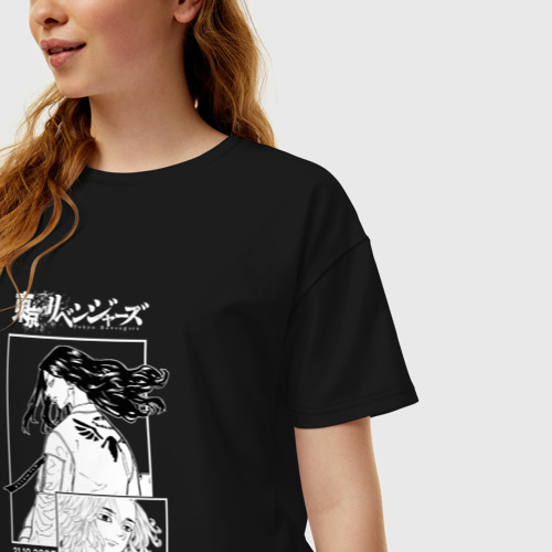 Женская футболка oversize с принтом БАДЖИ И МАЙКИ | МСТИТЕЛИ, фото на моделе #1