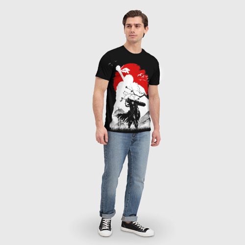 Мужская футболка 3D с принтом Берсерк силуэт Гатса, вид сбоку #3
