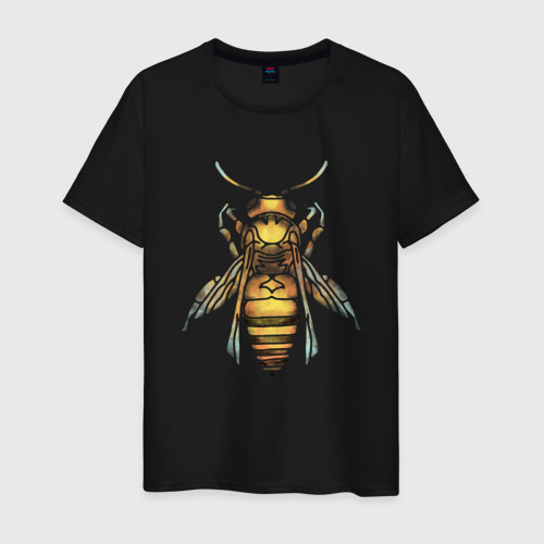 Мужская футболка хлопок с принтом Акварельная пчела, вид спереди #2