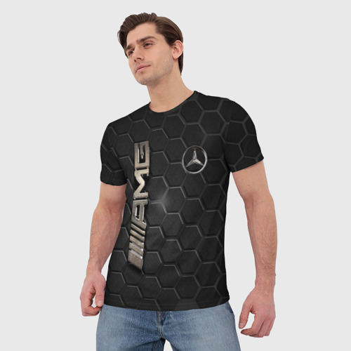 Мужская футболка 3D с принтом MERCEDES LOGO BRONZE, фото на моделе #1