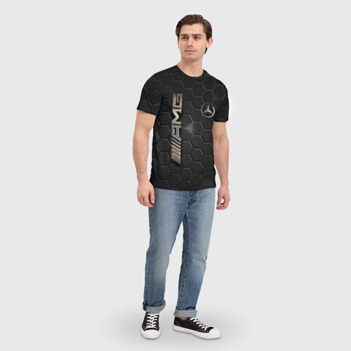 Мужская футболка 3D с принтом MERCEDES LOGO BRONZE, вид сбоку #3