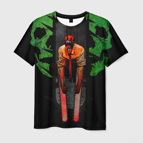 Мужская футболка 3D с принтом Дэндзи человек-бензопила, вид спереди #2