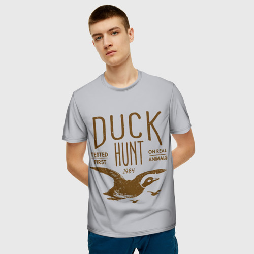 Мужская 3D футболка с принтом Утиная охота, фото на моделе #1