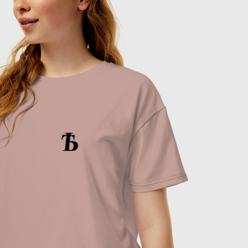 Женская футболка хлопок Oversize с принтом Русский язык Буква Ять, фото на моделе #1