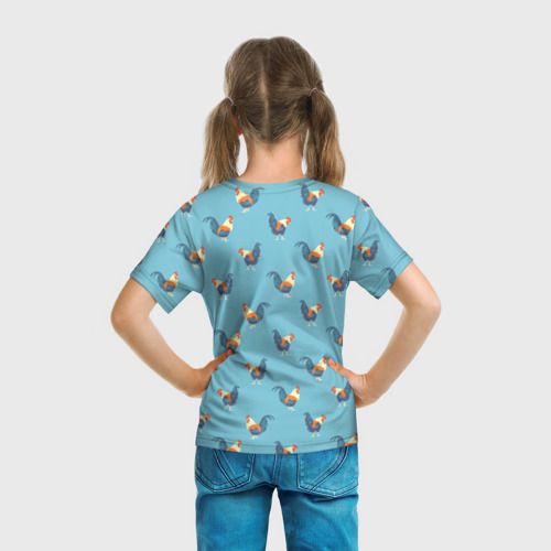 Детская футболка 3D с принтом Петушки паттерн, вид сзади #2