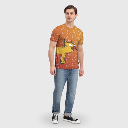Мужская футболка 3D с принтом Котопес Кот впереди, вид сбоку #3