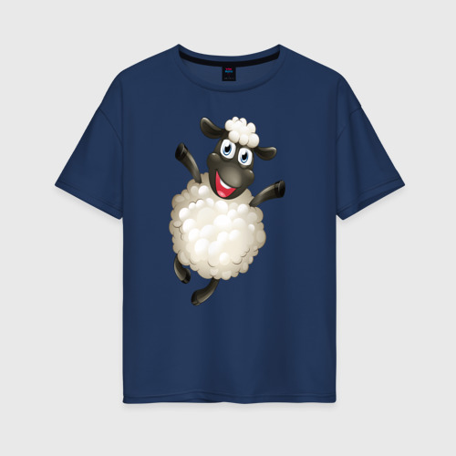 Женская футболка хлопок Oversize с принтом Милая овечка, вид спереди #2