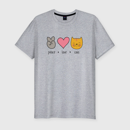 Мужская футболка хлопок Slim с принтом Peace love cats, вид спереди #2