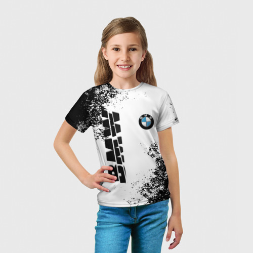 Детская футболка 3D с принтом BMW | БМВ РАЗРЕЗАННОЕ ЛОГО, вид сбоку #3