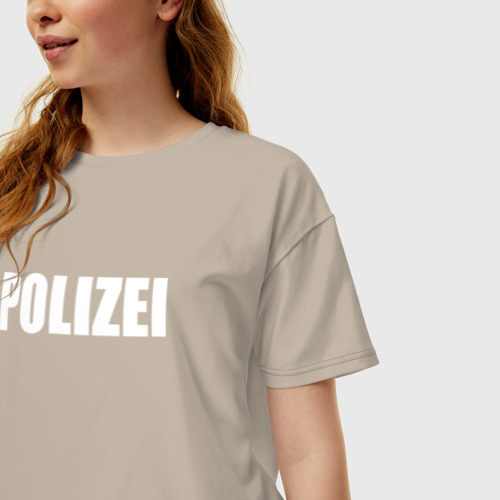 Женская футболка хлопок Oversize с принтом POLIZEI Полиция Надпись Белая, фото на моделе #1