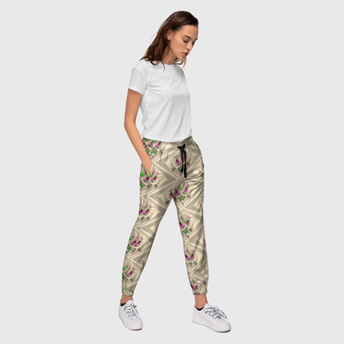 Женские брюки 3D с принтом Арт деко на бежевом фоне, вид сбоку #3