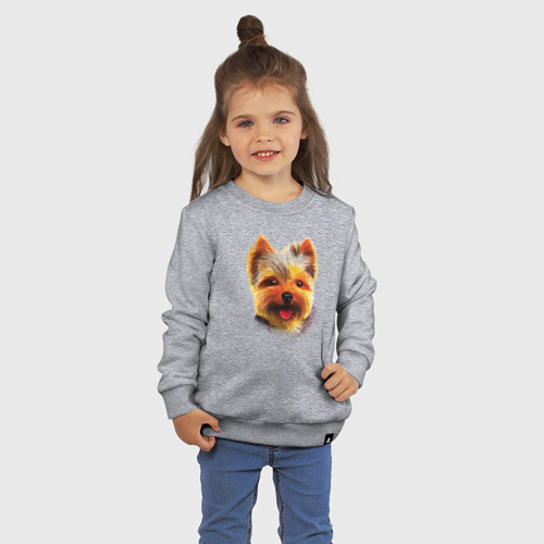 Детский свитшот хлопок с принтом Йорк собака акварельная, фото на моделе #1