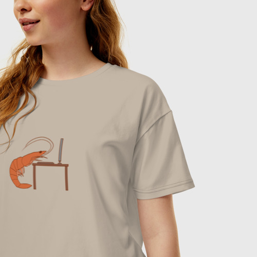 Женская футболка хлопок Oversize с принтом Shrimp - programmer, фото на моделе #1