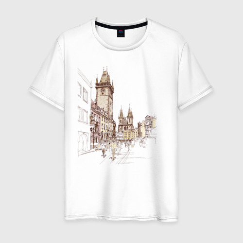 Мужская футболка хлопок с принтом Город Прага, вид спереди #2