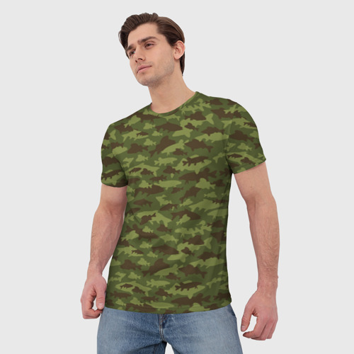 Мужская футболка 3D с принтом Рыбак камуфляж из рыб, фото на моделе #1