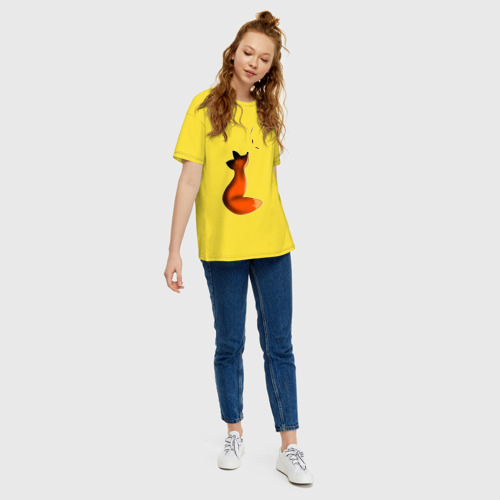 Женская футболка хлопок Oversize с принтом Лисёнок, вид сбоку #3