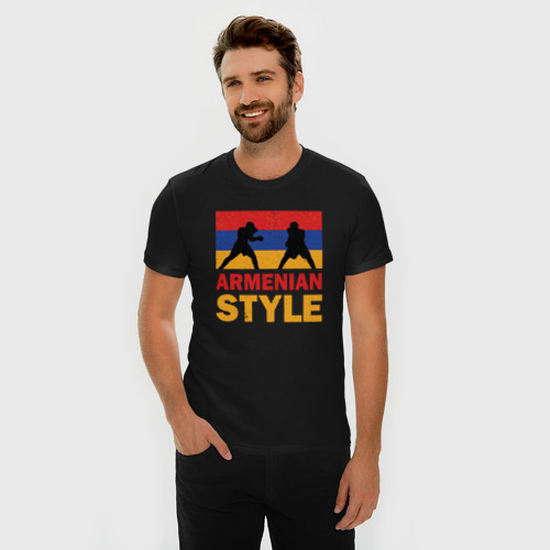 Мужская футболка хлопок Slim с принтом Армянский стиль, фото на моделе #1