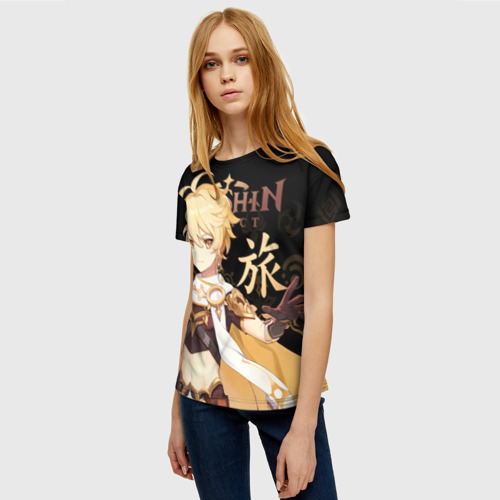 Женская футболка 3D с принтом Путешественник / Genshin Impact, фото на моделе #1
