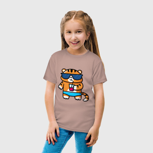 Детская футболка хлопок с принтом Веселый тигренок, вид сбоку #3