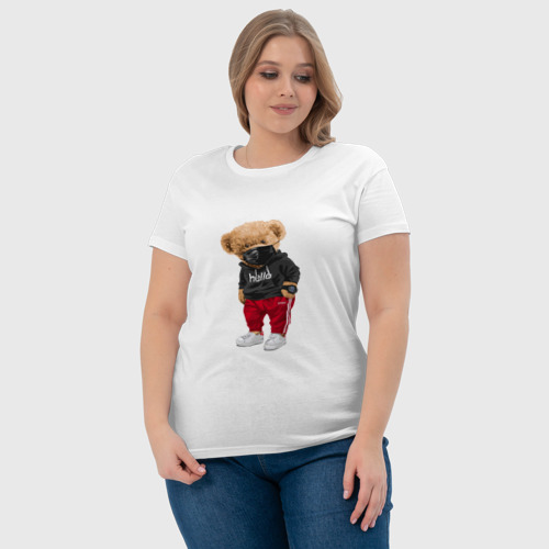 Женская футболка хлопок с принтом Крутой медвежонок в спортивках, фото #4