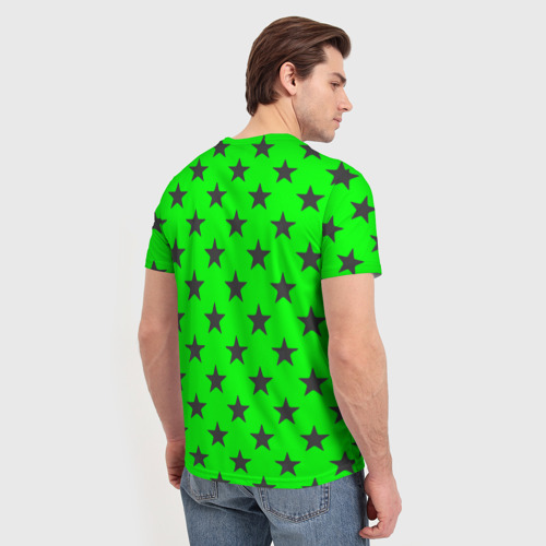 Мужская футболка 3D с принтом Звездный фон зеленый, вид сзади #2