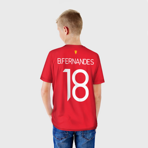 Детская футболка 3D с принтом Бруну Фернандеш форма Манчестер Юнайтед 2021/2022, вид сзади #2