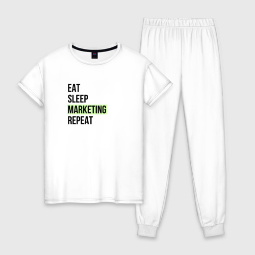 Женская пижама хлопок с принтом Eat Sleep Marketing Repeat, вид спереди #2