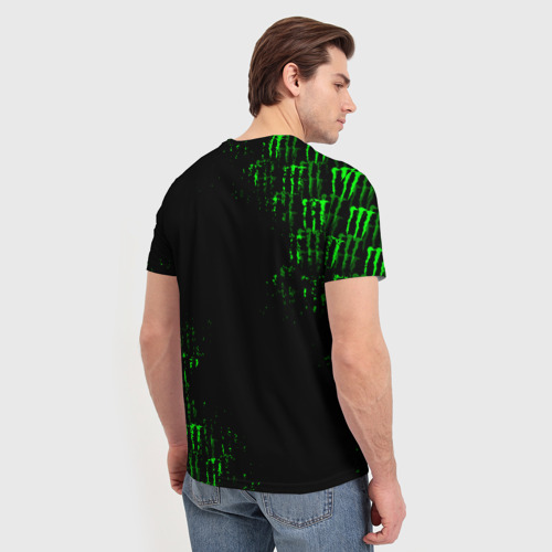 Мужская футболка 3D с принтом Monster energy neon Монстер неон, вид сзади #2