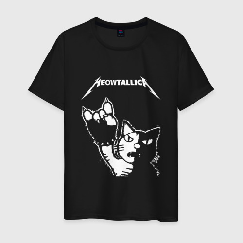Мужская футболка хлопок с принтом Meowtallica, вид спереди #2