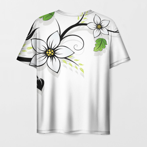 Мужская 3D футболка с принтом Цветочная композиция с бабочками, вид сзади #1