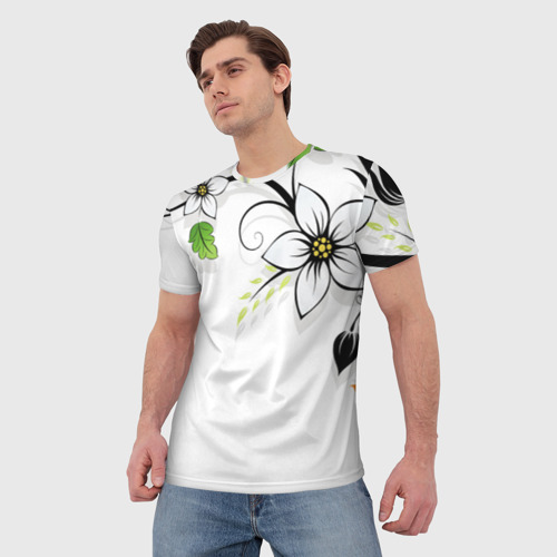 Мужская 3D футболка с принтом Цветочная композиция с бабочками, фото на моделе #1